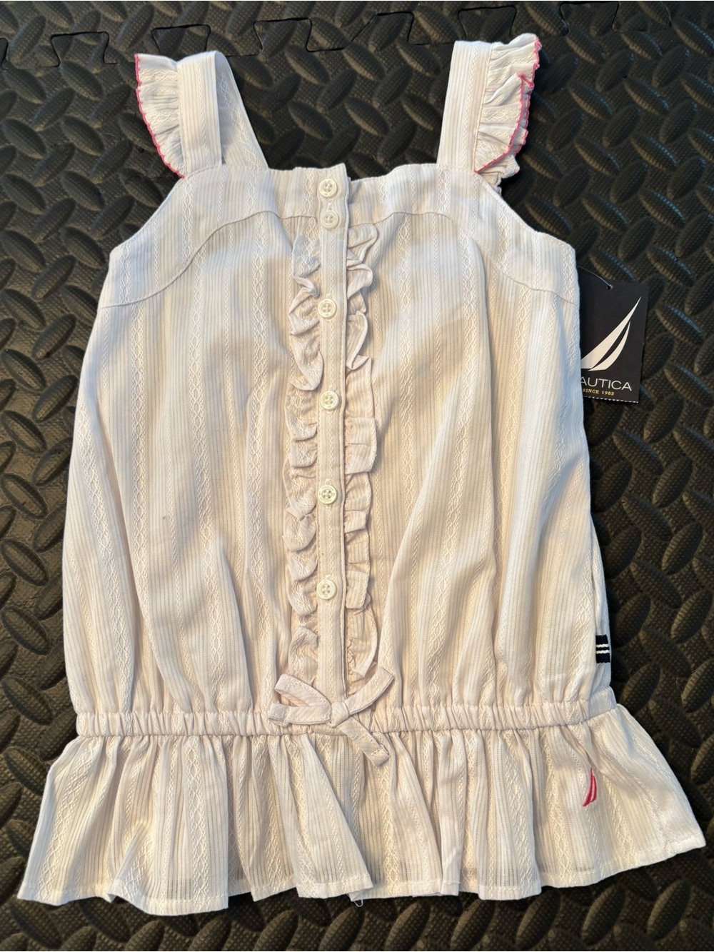 Nautica Girls Light White & Pink Ruffle Button Tank Top, Size 6